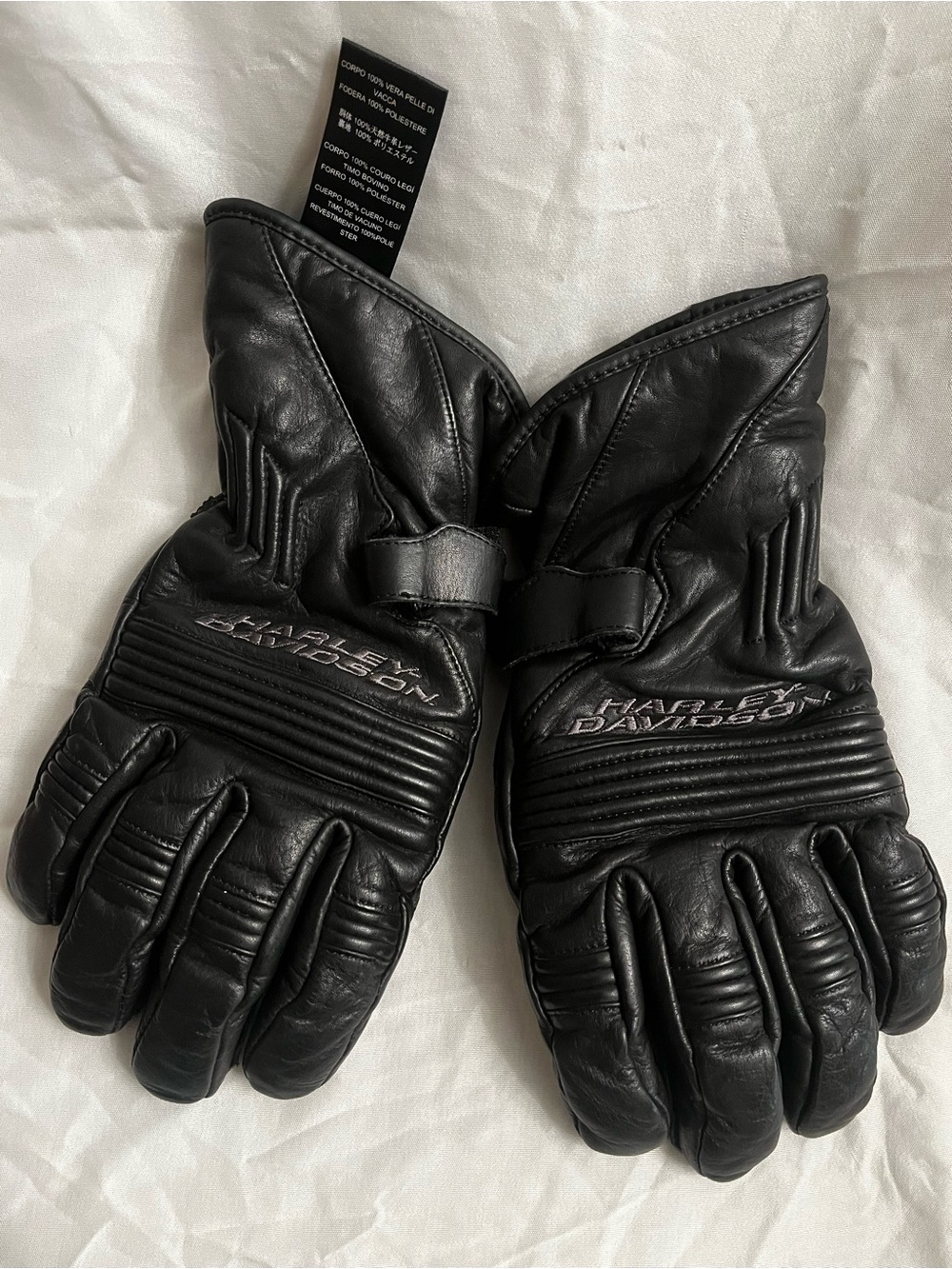 Harley-Davidson Black Leather Riding Gloves with Embossed Logo